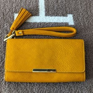 Golden Boho Wallet with Tassle and Wristlet Strap